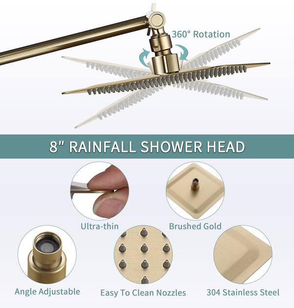 GPromise Extra Large Rainfall Shower Head Swivel Extension Arm With